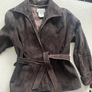 Suede wrap jacket and matching pencil skirt